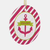 Roze anker & Stripes-versiering Keramisch Ornament (Rechts)