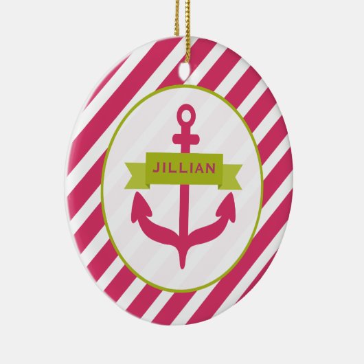 Roze anker & Stripes-versiering Keramisch Ornament (Rechts)