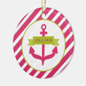 Roze anker & Stripes-versiering Keramisch Ornament (Links)