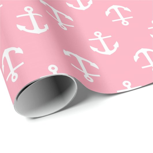 Roze ankerpatroon cadeaupapier (Rol Hoek)