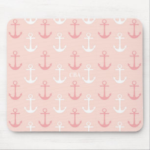 Roze Ankers Patroon Monogram Mousepad Muismat
