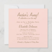 Roze ankerstrips Nautical Birthday Invitation Kaart (Achterkant)