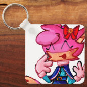 Roze Anthro Cartoon Dierlijke Sleutelhanger (Voorkant)