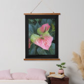 Roze Anthurium Bloeit met Zwarte Rand Hangend Wandkleed (Slaapkamer)