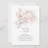 Roze Anthurium en Pampas Gras Verjaardagsfeest Kaart (Voorkant)
