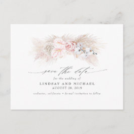Roze Anthuriums en Pampas Gras Save the Date Briefkaart