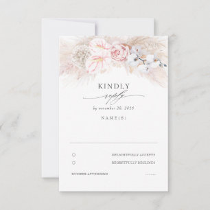 Roze Anthuriums en Pampas Grass Bruiloft RSVP Kaartje