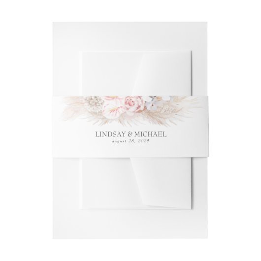 Roze Anthuriums en Pampas Grass Elegant Exotisch Uitnodigingen Wikkel (Voorkant Voorbeeld)