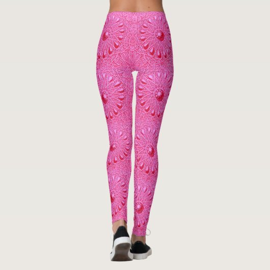 roze antiek abstracte bloemen afdrukken leggings (Achterkant)