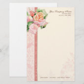 Roze Antiek  Elegant Lavish Franse Rozen Briefpapier (Voorkant / Achterkant)