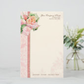 Roze Antiek  Elegant Lavish Franse Rozen Briefpapier (Staand voorkant)