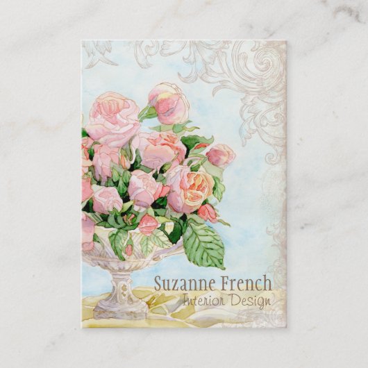 Roze Antiek  Elegant Lavish Franse Rozen Visitekaartje (Voorkant)