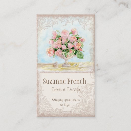 Roze Antiek  Elegant Lavish Franse Rozen Visitekaartje (Voorkant)