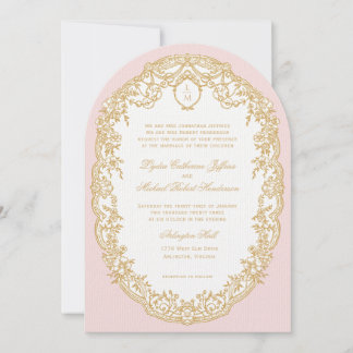 Roze Antiek Paris Monogram Uitnodiging