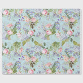 Roze Antiek Redouté Rozen Boeketten op blauw Cadeaupapier (Vlak)