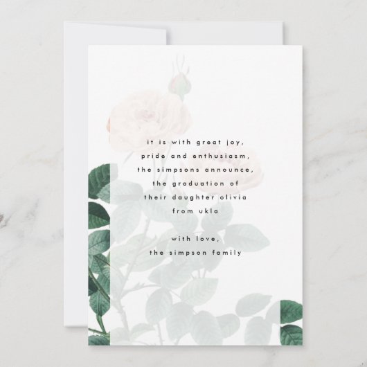 Roze Antiek Roos Foto University Afstudeerder Aankondiging (Achterkant)