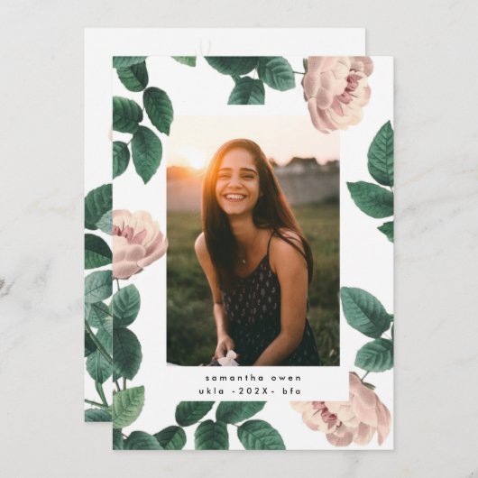 Roze Antiek Roos Foto University Afstudeerder Aankondiging (Voorkant / Achterkant)