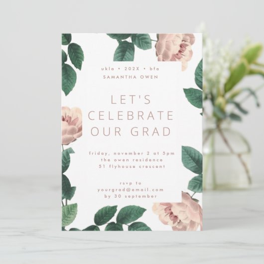 Roze Antiek Roos Foto University Afstudeerder Kaart (Staand voorkant)