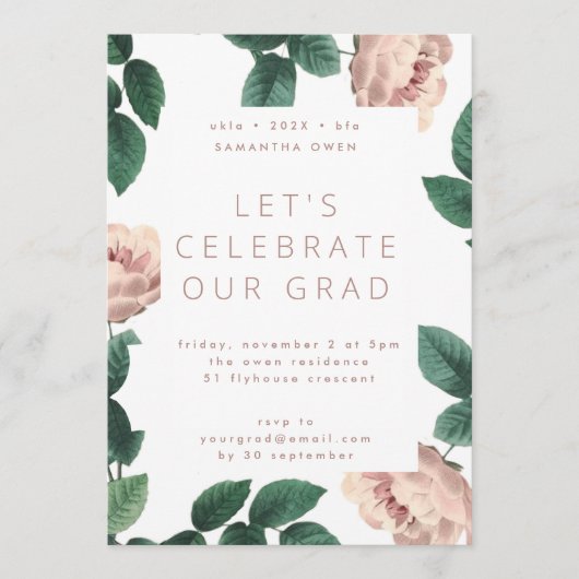 Roze Antiek Roos Foto University Afstudeerder Kaart (Voorkant)