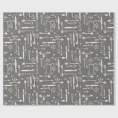 Roze Antiek  Spoons en Sleutels op grijs Cadeaupapier (Vlak)