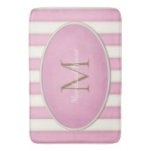 Roze & Antiek Witte Strepen Brons Monogram Badmat (Voorkant Verticaal)