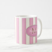 Roze & Antiek Witte Strepen Brons Monogram Koffiemok (Voorkant rechts)
