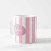 Roze & Antiek Witte Strepen Brons Monogram Koffiemok (Voorkant links)