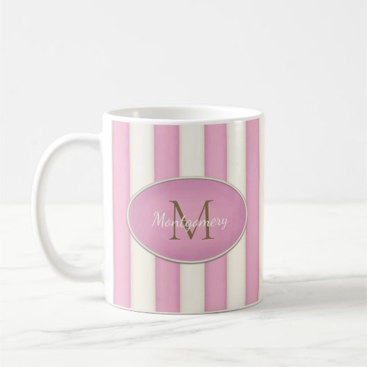 Roze & Antiek Witte Strepen Brons Monogram Koffiemok (Links)