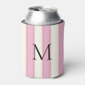 Roze & Antiek Witte Strepen Monogrammed Blikjeskoeler (Blikje Voorkant)