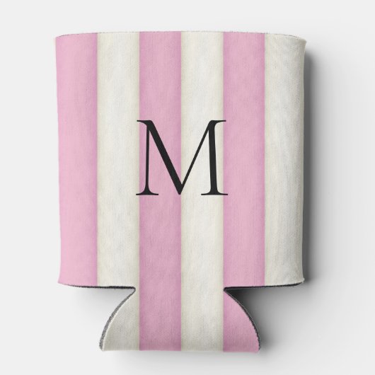 Roze & Antiek Witte Strepen Monogrammed Blikjeskoeler (Achterkant)