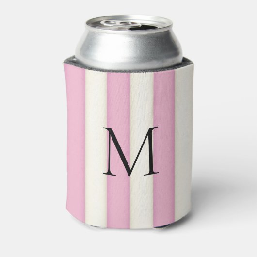 Roze & Antiek Witte Strepen Monogrammed Blikjeskoeler (Blikje Achterkant)