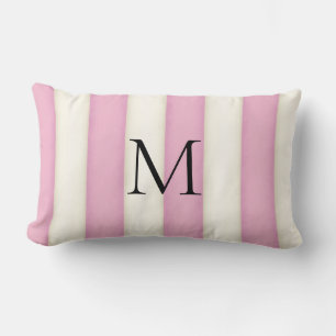 Roze & Antiek Witte Strepen Monogrammed Kussen