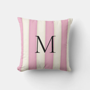 Roze & Antiek Witte Strepen Monogrammed Kussen