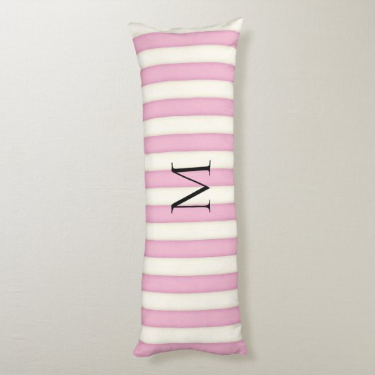 Roze & Antiek Witte Strepen Monogrammed Lichaamskussen (Achterkant (Verticaal))