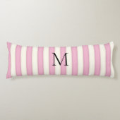 Roze & Antiek Witte Strepen Monogrammed Lichaamskussen (Voorkant)