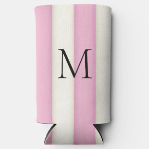 Roze & Antiek Witte Strepen Monogrammed Seltzer Blikjeskoeler