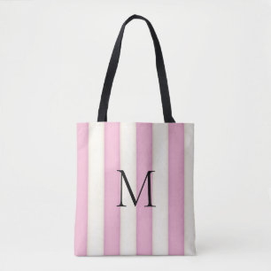 Roze & Antiek Witte Strepen Monogrammed Tote Bag
