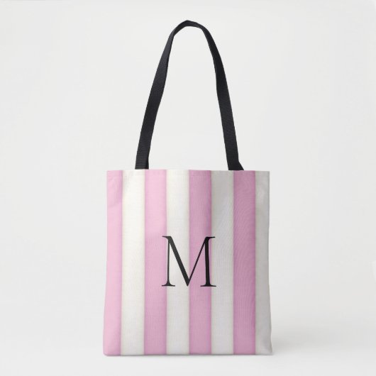 Roze & Antiek Witte Strepen Monogrammed Tote Bag (Voorkant)