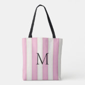 Roze & Antiek Witte Strepen Monogrammed Tote Bag (Achterkant)