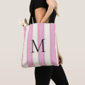 Roze & Antiek Witte Strepen Monogrammed Tote Bag (Dichtbij)