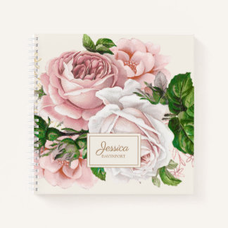 Roze Antieke Bloem Crème College Liniëring Notitieboek