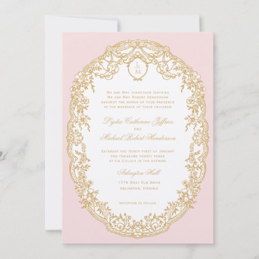Roze Antieke Paris Monogram Uitnodiging (Voorkant)