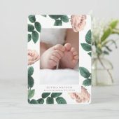 Roze Antieke Roos Foto Kaart Geboorteaankondiging (Staand voorkant)