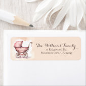 Roze Antieke Rozen kinderwagen Baby shower Etiket (Insitu)