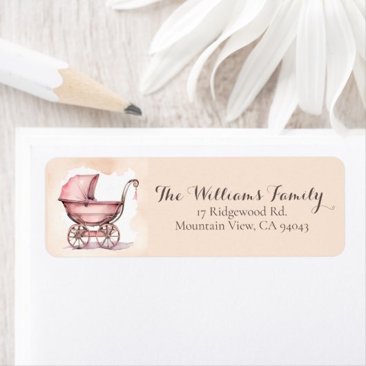 Roze  Antieke Rozen kinderwagen Baby shower Etiket (Insitu)