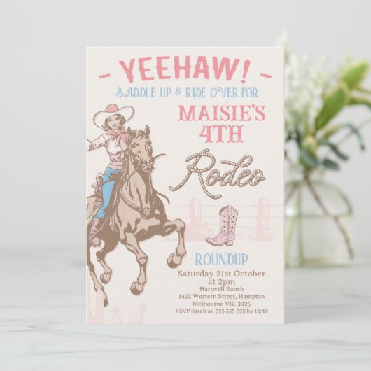 Roze Any Age Cowgirl Rodeo Verjaardag Kaart (Staand voorkant)