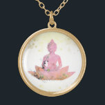 *~* Roze AP33 Boeddha Botanische Lotus Goud Vergulden Ketting<br><div class="desc">(( Search id AP33 for gelijkaardige design )) Eenvoudige en Minimale Abstracte Boho Zen Waterverf zacht met GOLD gebieden. Er zijn opties in vorm en metaal het plukken kleuren in het Zilveren Bord en het Gouden Bord. * Energetisch verbeterde Boheemse Botanische Garland / Bouquet Floral / Flowers Pastel Modern Popular,...</div>