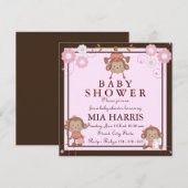 Roze Apen Baby Shower Uitnodiging (Voorkant / Achterkant)