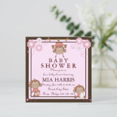 Roze Apen Baby Shower Uitnodiging (Staand voorkant)