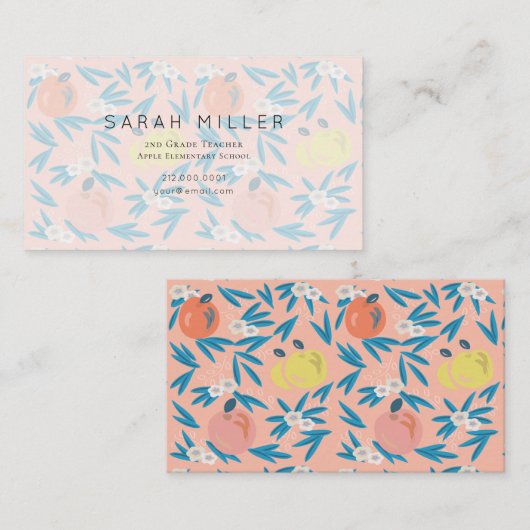 Roze appel Bloemenpatroon Docent Visitekaartje (Voorkant / Achterkant)